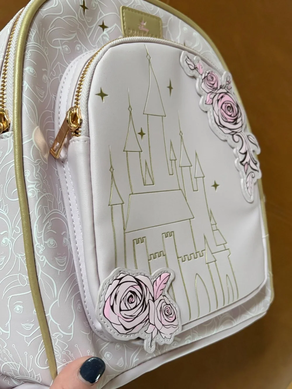 NWT Loungefly Disney Princess Castle & Roses Sketch Mini Backpack Pink appliqué